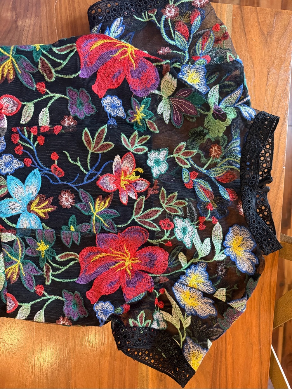 Anthropologie Black Sheer Midi Dress with Multicolor Floral Embroidery - Picture 7 of 8